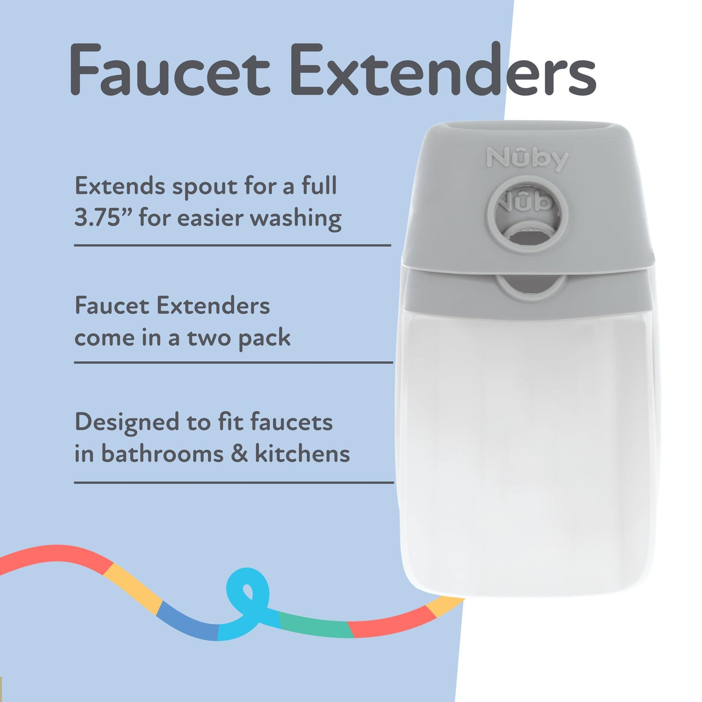 Nuby 2-In-1 Faucet Extenders For Toddlers - 2 Pack - Sink Extension For Bathroom Or Kitchen - Helps Water Reach Kids For Handwas