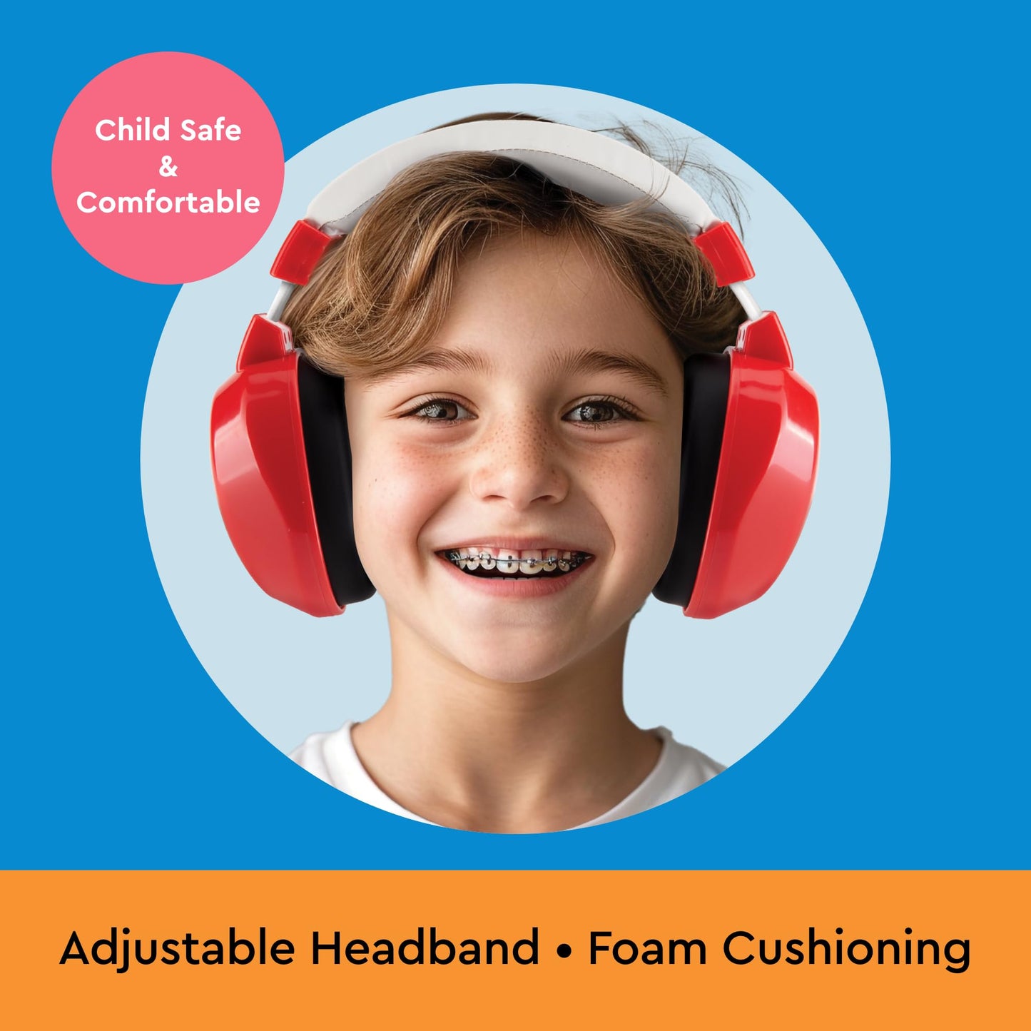 Lucid Audio HearMuffs Kids Hearing Protection Red/White (Over-the-ear Sound Protection Ear Muffs Ages 5+)