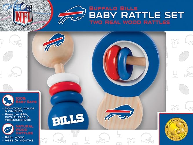BabyFanatic Wood Rattle 2 Pack - NFL Buffalo Bills - Officially Licensed Baby Toy Set
