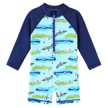 Huaaniue Baby/Toddler Boy Swimsuit Rashguard Swimwear Long Sleeve One-Piece Crocodile 1-2 T