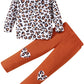 Retsugo Girls 2 Piece Outfits Toddler Baby Girl Leopard Sweatshirt Fall Clothes Long Sleeve Top And Brown Pants Kids Outfits Win
