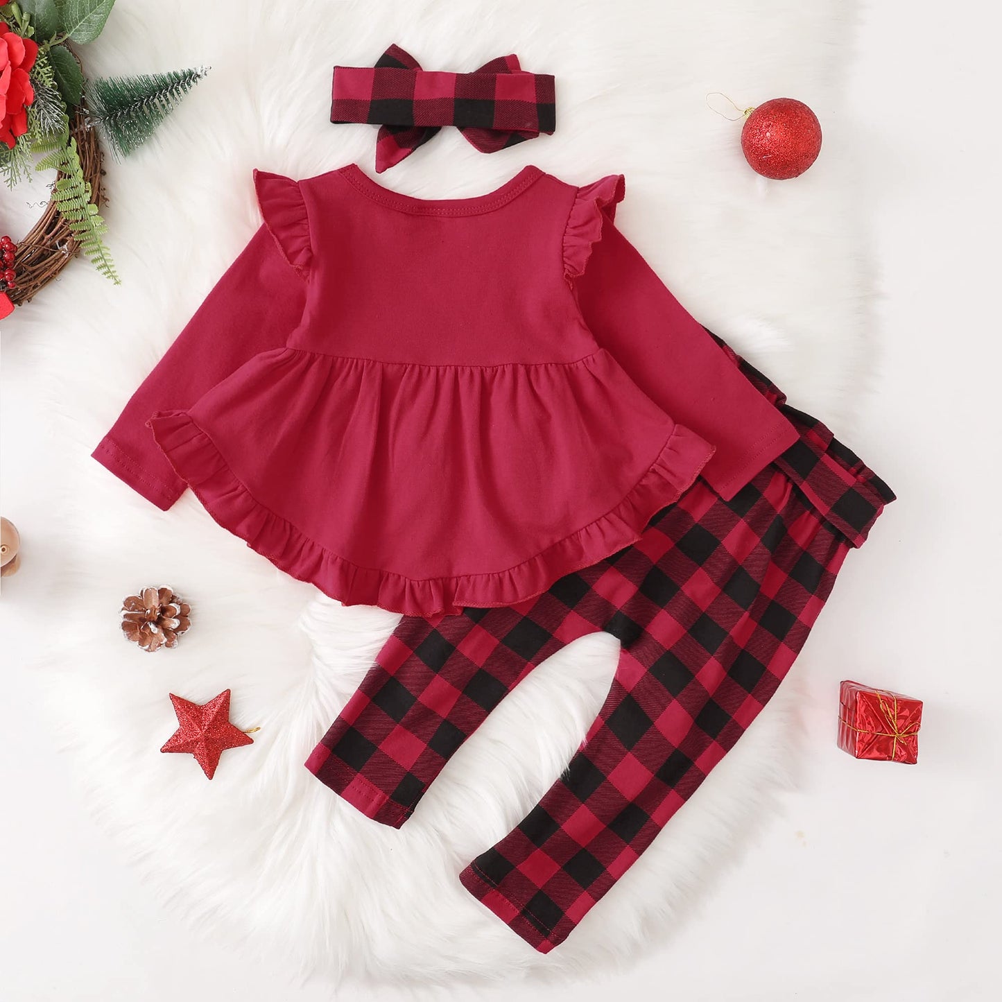 Kucnuzki 18-24 Months Girl Clothing Baby Christmas Outfit Toddler Girl Clothes Cute Little Girl Outfit Baby Ruffle Red Shirt Top