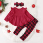 Kucnuzki 2T-3T Girls Clothes Toddler Girl Christmas Outfit Cute Stuff Long Sleeve Maroon Ruffle Tops Shirt Plaid Pants Set For 2