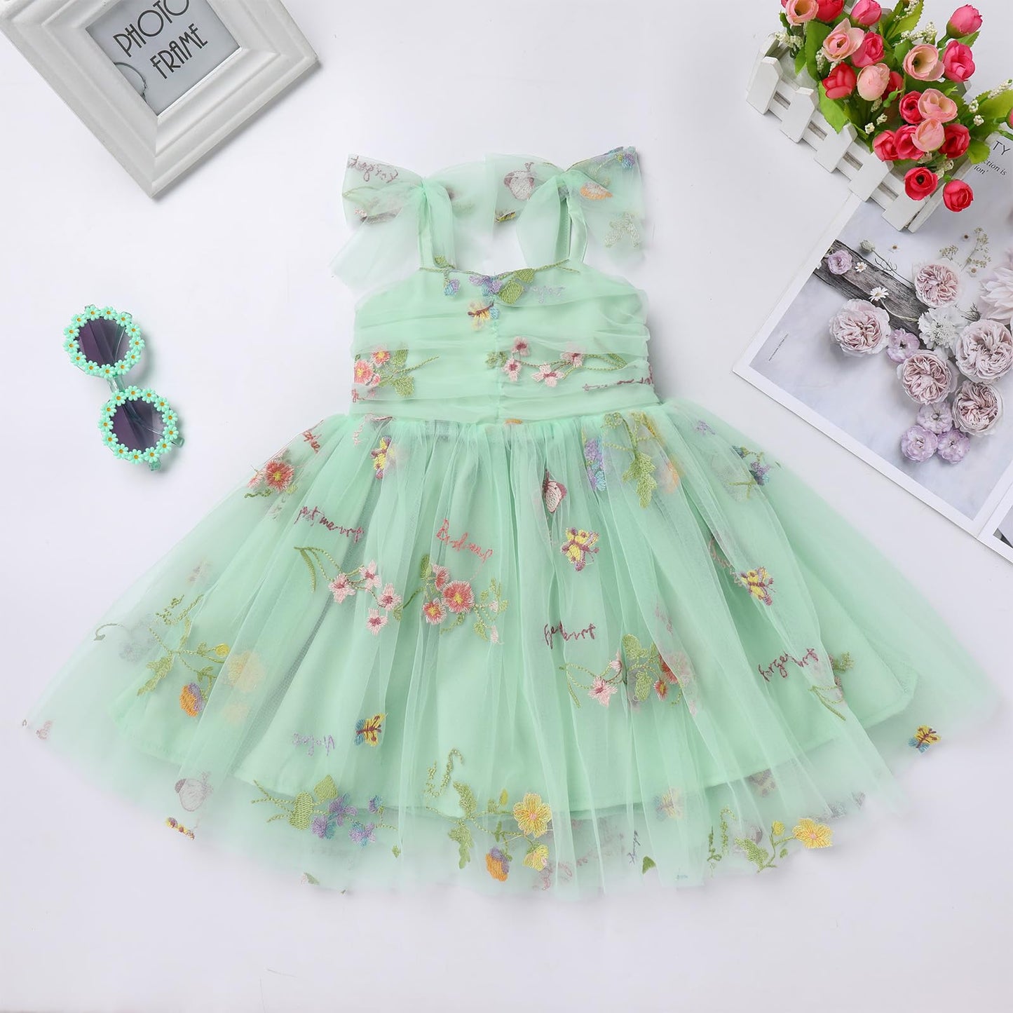 Idopip Baby Girls Floral Butterfly Tutu Dress Summer Sleeveless Backless Princess Birthday Party Dresses Toddler Little Girl Com