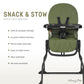 Dream On Me Snack and Stow Baby High Chair in Olive - Easy to Fold and Store, Portable Travel Chair With Removable and Three Pos