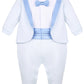 Lilax Baby Boy Gentleman Tuxedo Footie Christmas Holiday Outfit With Bow Tie (3 Months, Blue)