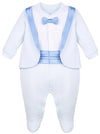 Lilax Baby Boy Gentleman Tuxedo Footie Christmas Holiday Outfit With Bow Tie (3 Months, Blue)