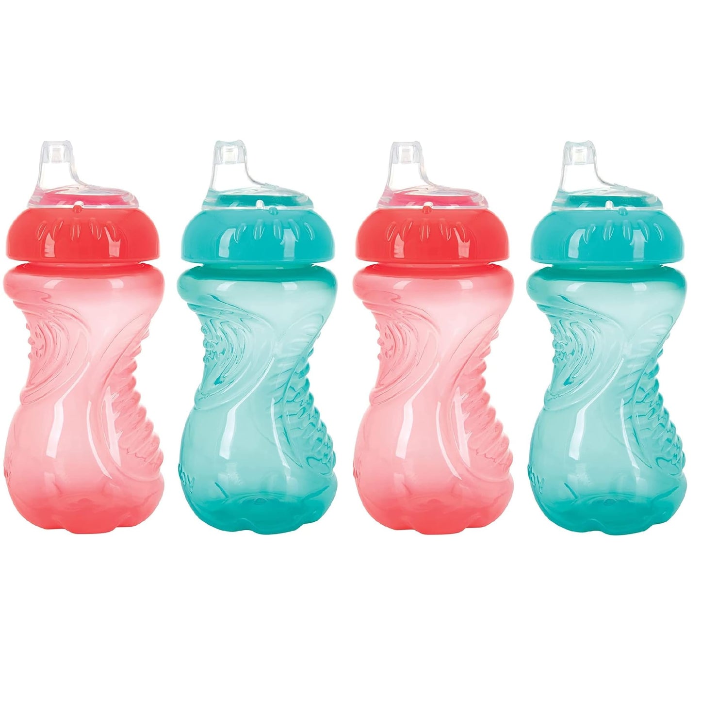 Nuby 4 Piece No Spill Easy Grip Trainer Cup 10 oz (Coral & Aqua)