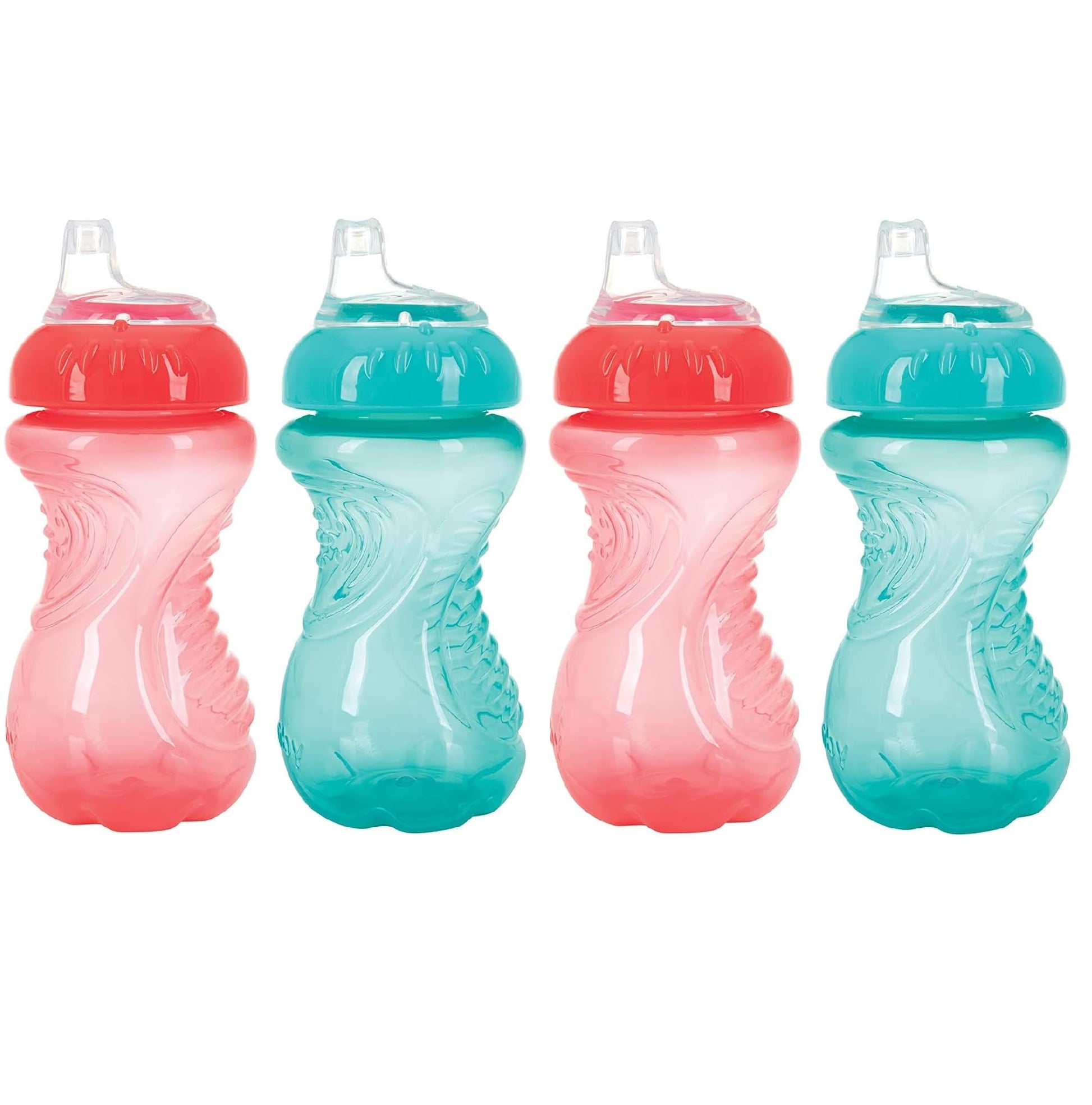 Nuby 4 Piece No Spill Easy Grip Trainer Cup 10 oz (Coral & Aqua)