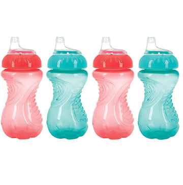 Nuby 4 Piece No Spill Easy Grip Trainer Cup 10 oz (Coral & Aqua)