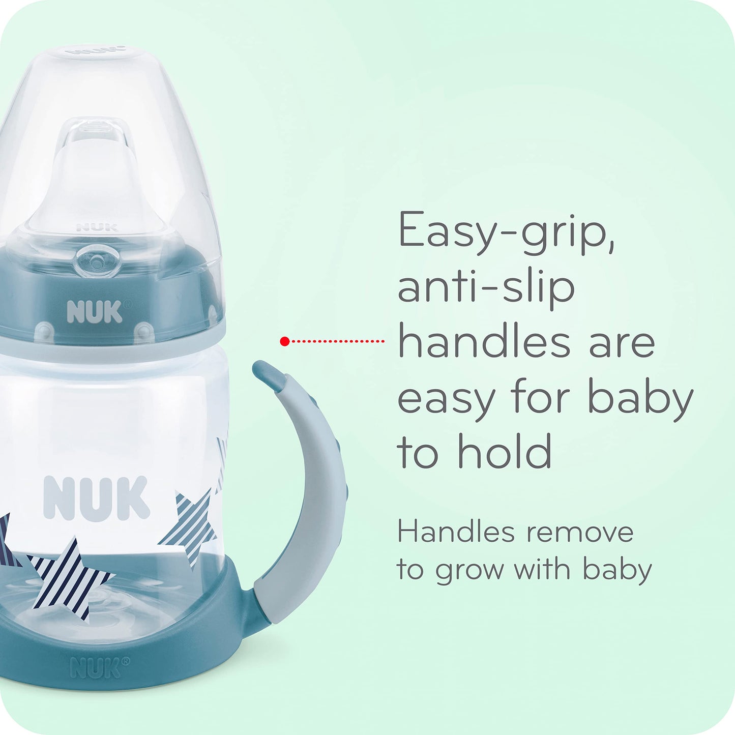 NUK Learner Cup, 10 Ounce, Tritan Gray Star - BPA Free, Spill Proof Sippy Cup