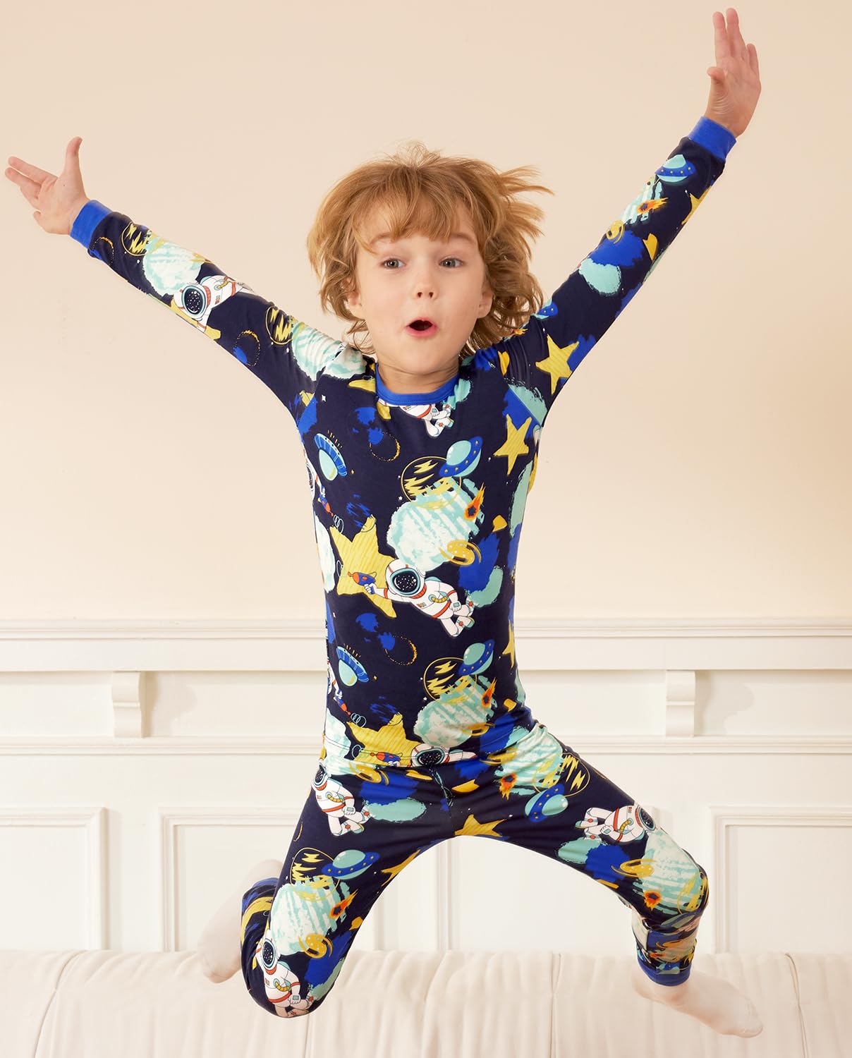 Babee Reshinee Bamboo Viscose Toddler Pajamas Boys Girls Kids Baby 2Pcs Long-Sleeve Pyjamas Set 3-4T Astronaut Snug Fit Sleepwea