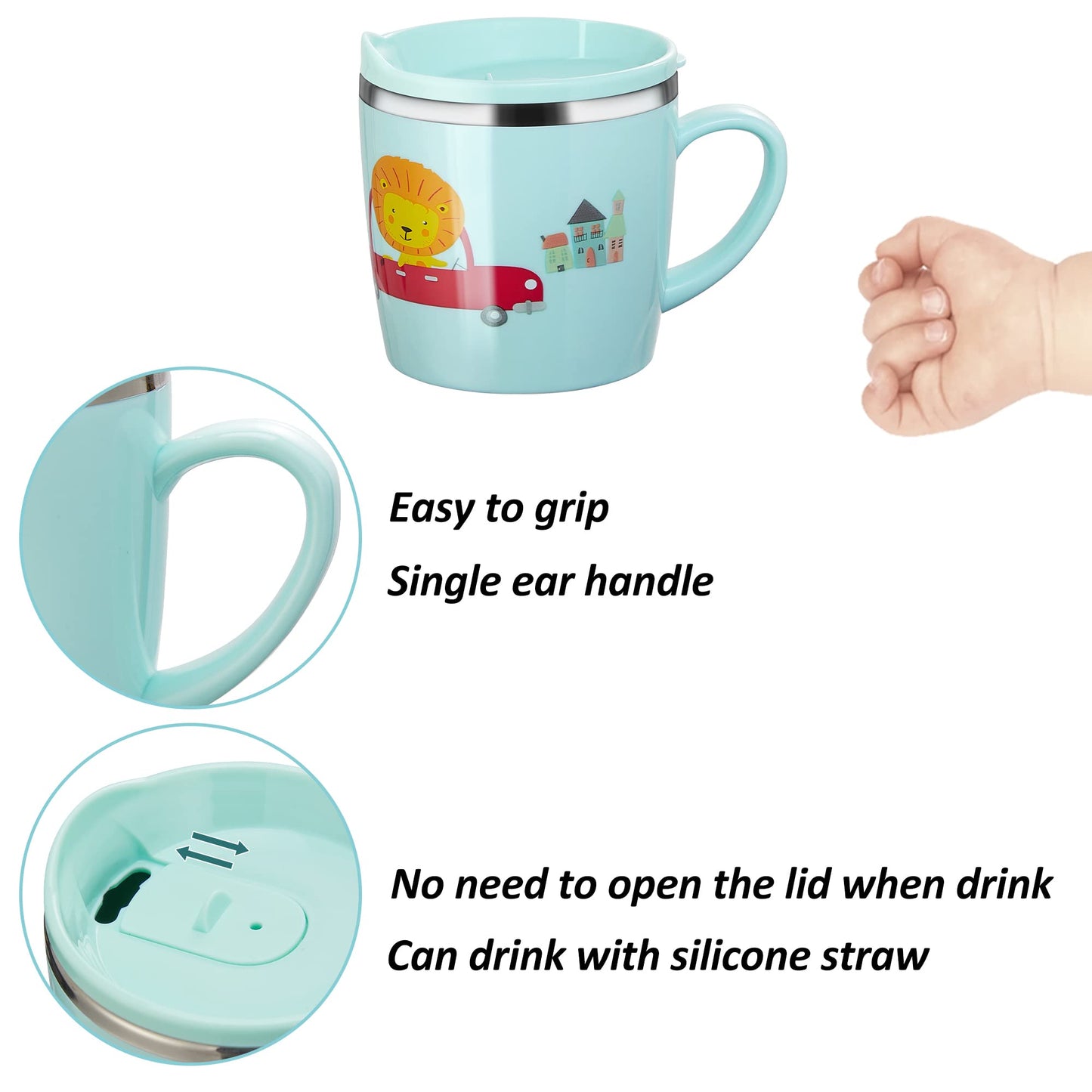 Valueder Kids Baby Toddler Cups Mug Sippy Learning Trainer Cup for Milk Coffee Hot Chocolate Stainless Steel Trainer Straw Cup w