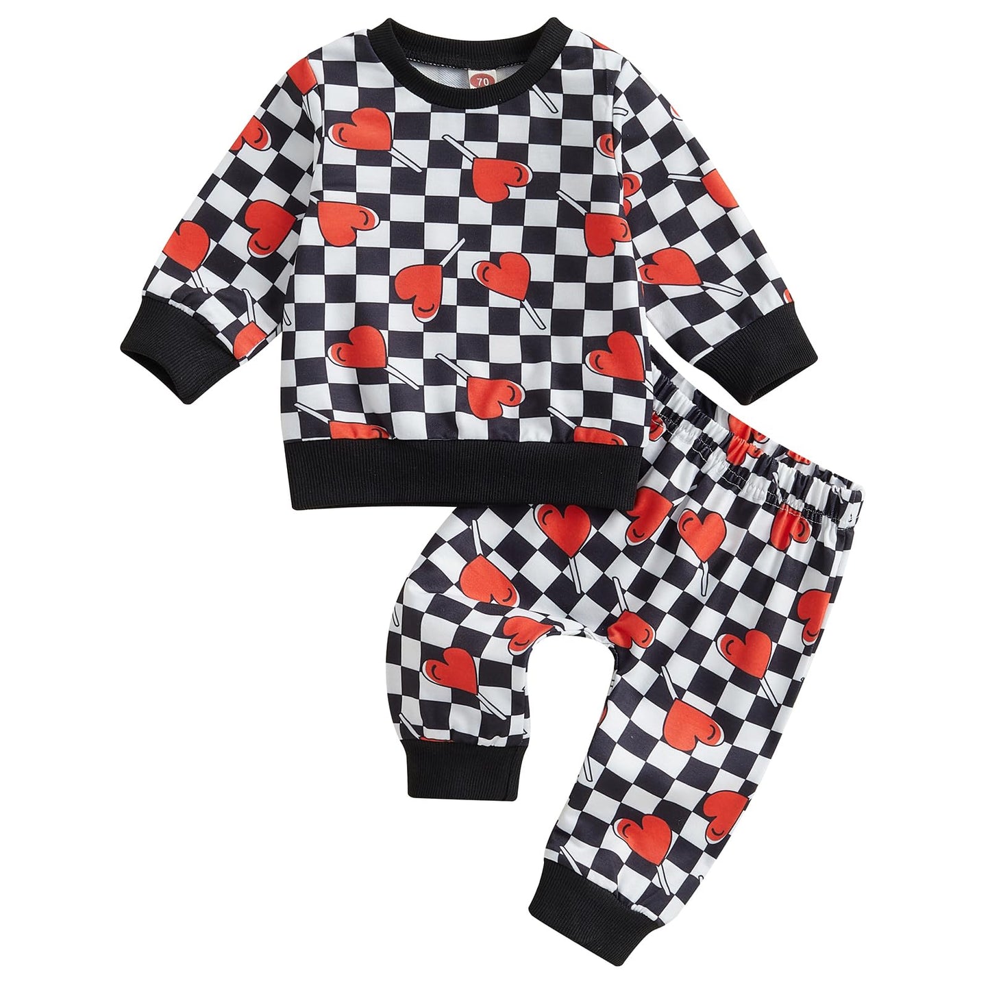 Toddler Boy Valentines Day Outfit Letter Print Crewneck Sweatshirt Tops Pants Cute Valentines Day Baby Boy Outfit Clothes (A-Bla