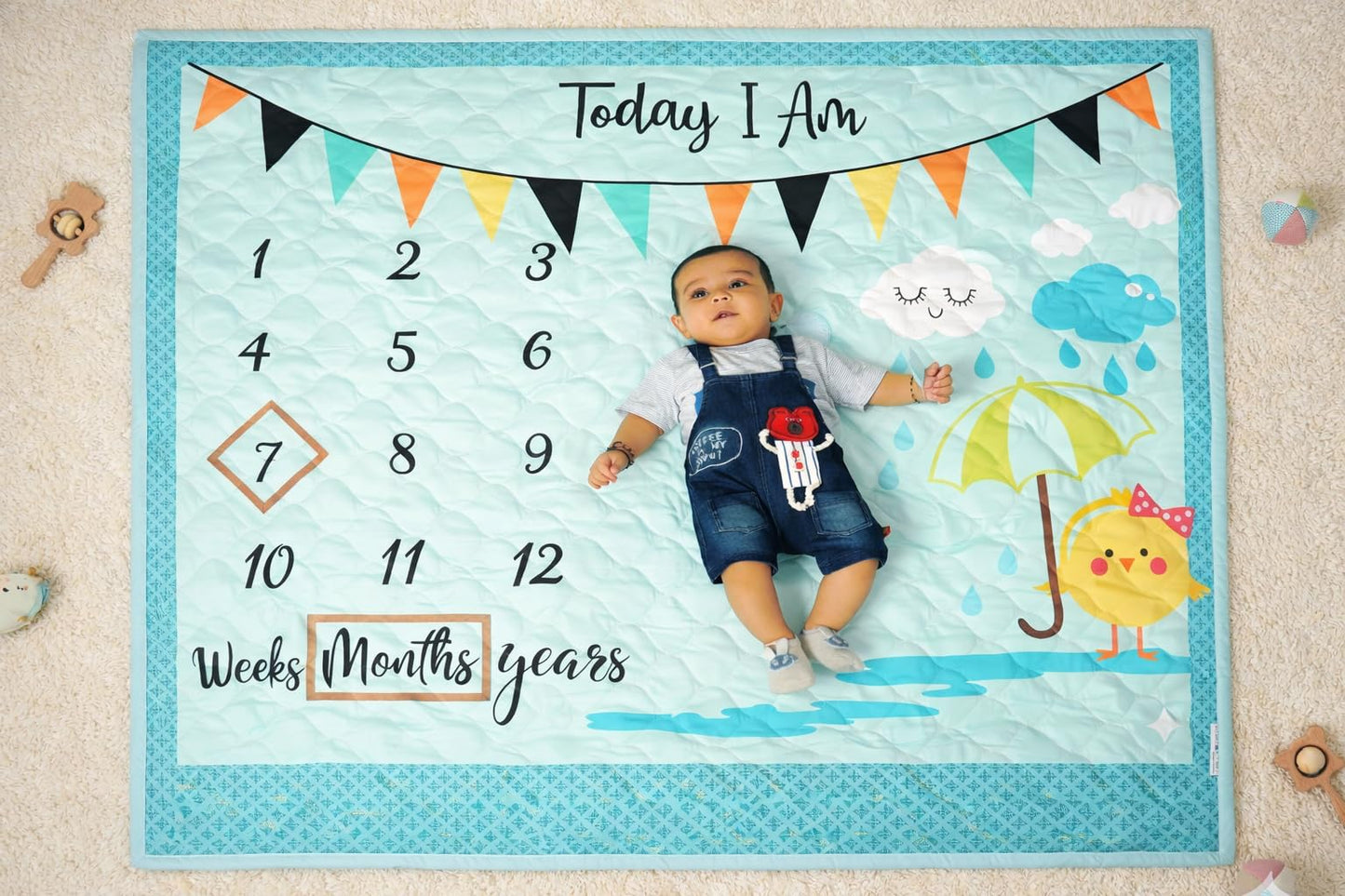 New Comers Milestone Baby Blanket For All Season, Multiuse Cotton Blanket With Props (Wooden Rings) For Winter/Ac Room/Summer Bl
