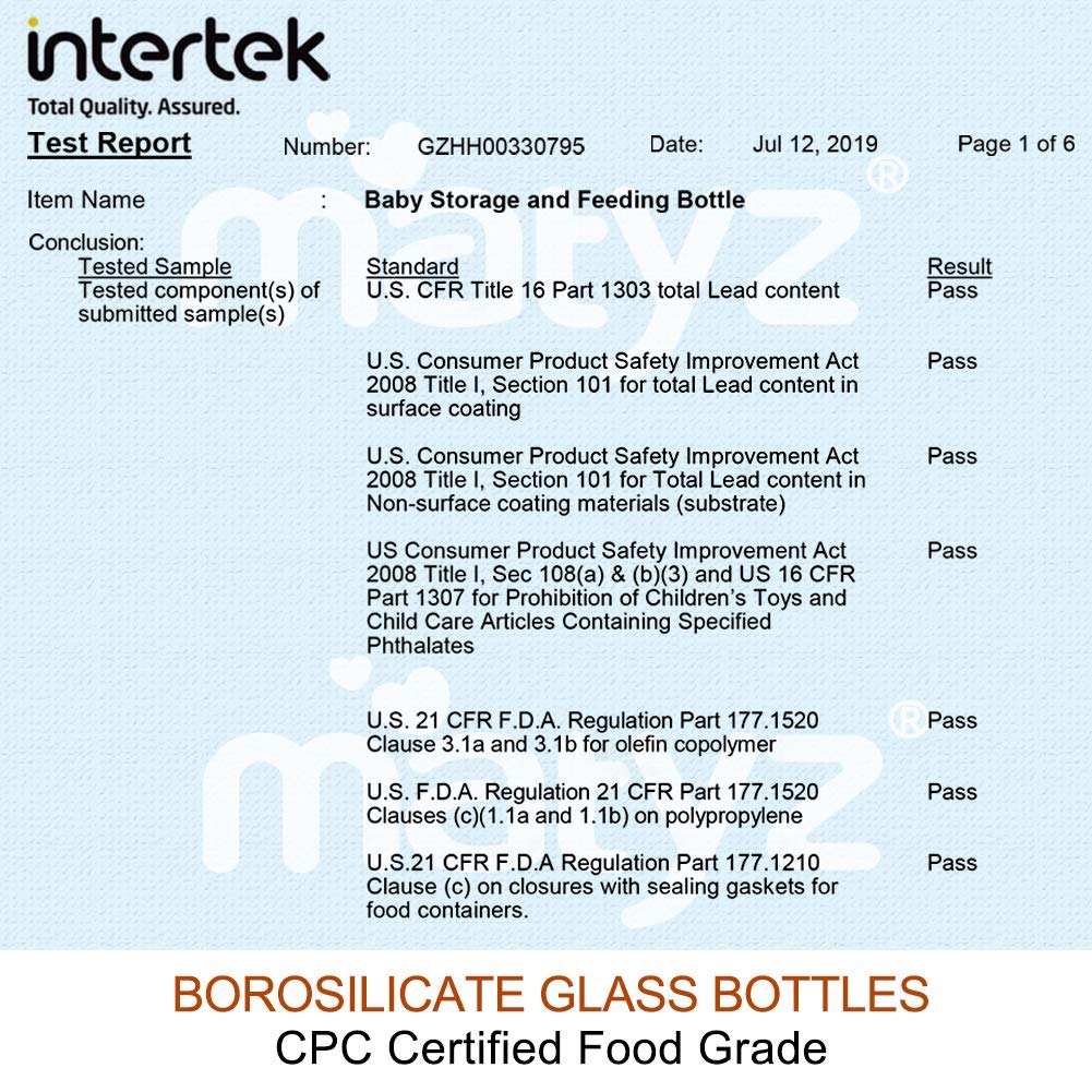 Matyz 6-Pack Borosilicate Glass Breast Milk Bottles (6 Oz, 3 Colors) - Wide Neck Breastmilk Collection And Storage Bottle - Form