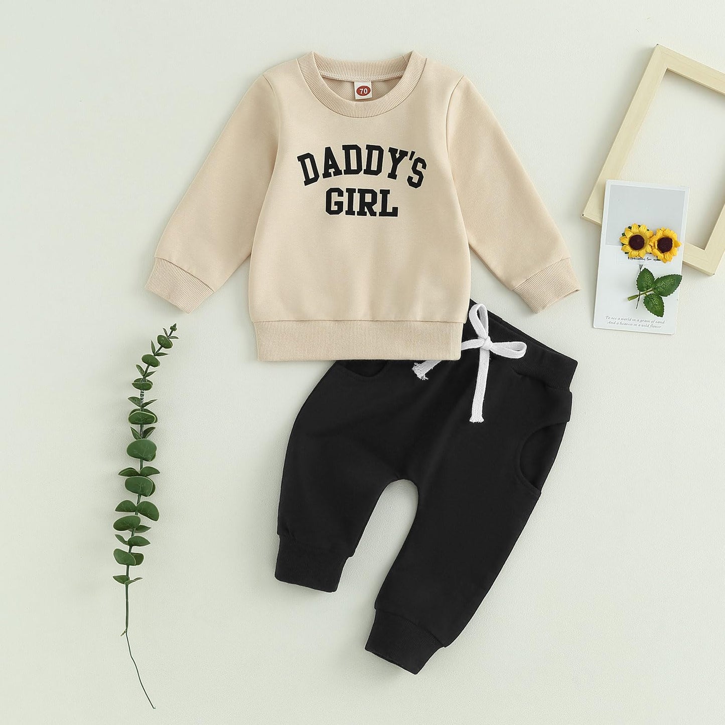 Creairy Newborn Baby Girl Outfits Daddys Girl Sweatshirt Long Sleeve T-Shirt Tops Pants Set Sweatsuit Toddler Fall Clothes (Apri