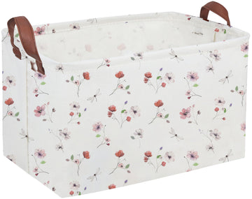 Sanjiaofeng Rectangular Kids Basket Flower Storage Bins,Girls Storage Basket with Handles.Clothers,Books,Kid s Gifts Bins. (Dri