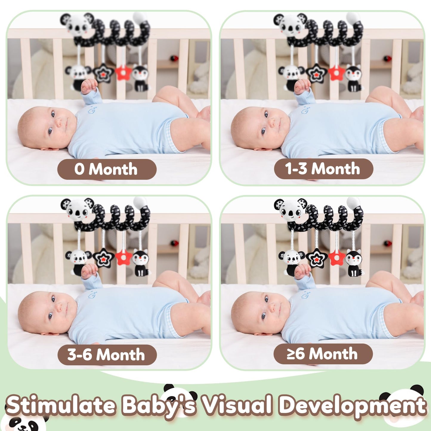 Baby Carseat Toy Black & White Rattle Spiral Hanging Activity Stroller Toy for Newborns Boys and Girls - Coala
