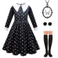 Yuegoo Black Costume Dress For Girls Halloween Costumes Cosplay Party Dress With Accessories 3-12Y (Black+White, 11-12 Years)