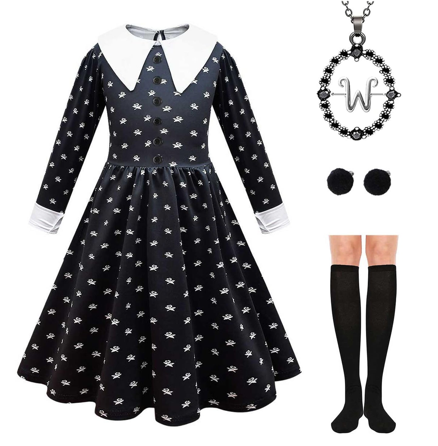 Yuegoo Black Costume Dress For Girls Halloween Costumes Cosplay Party Dress With Accessories 3-12Y (Black+White, 11-12 Years)