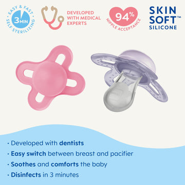 Mam Original Start Newborn Baby Pacifier, Best Pacifier For Breastfed Babies, Sterilizer Case, Girl , 0-3 Months 2 Count (Pack O