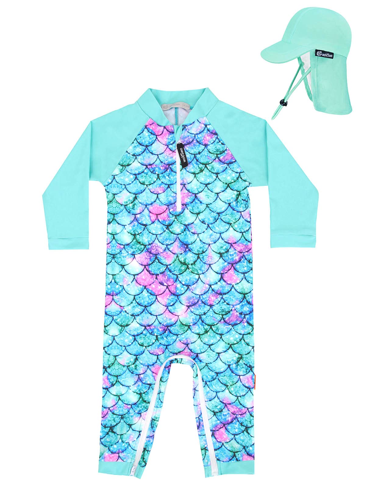 Wevswe 18-24 Months Baby Green Scales Swimsuit Girl Rash Guard Sun Protection Easy Diaper Changes With Green Swim Hat