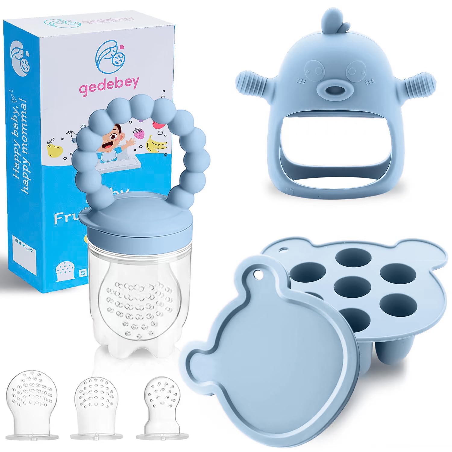 Baby Fruit Feeder & Breastmilk Popsicle Molds - 3-Pack Set with Freezer Tray, Teether Toy, Silicone Pacifier, and 3 Extra Mesh S