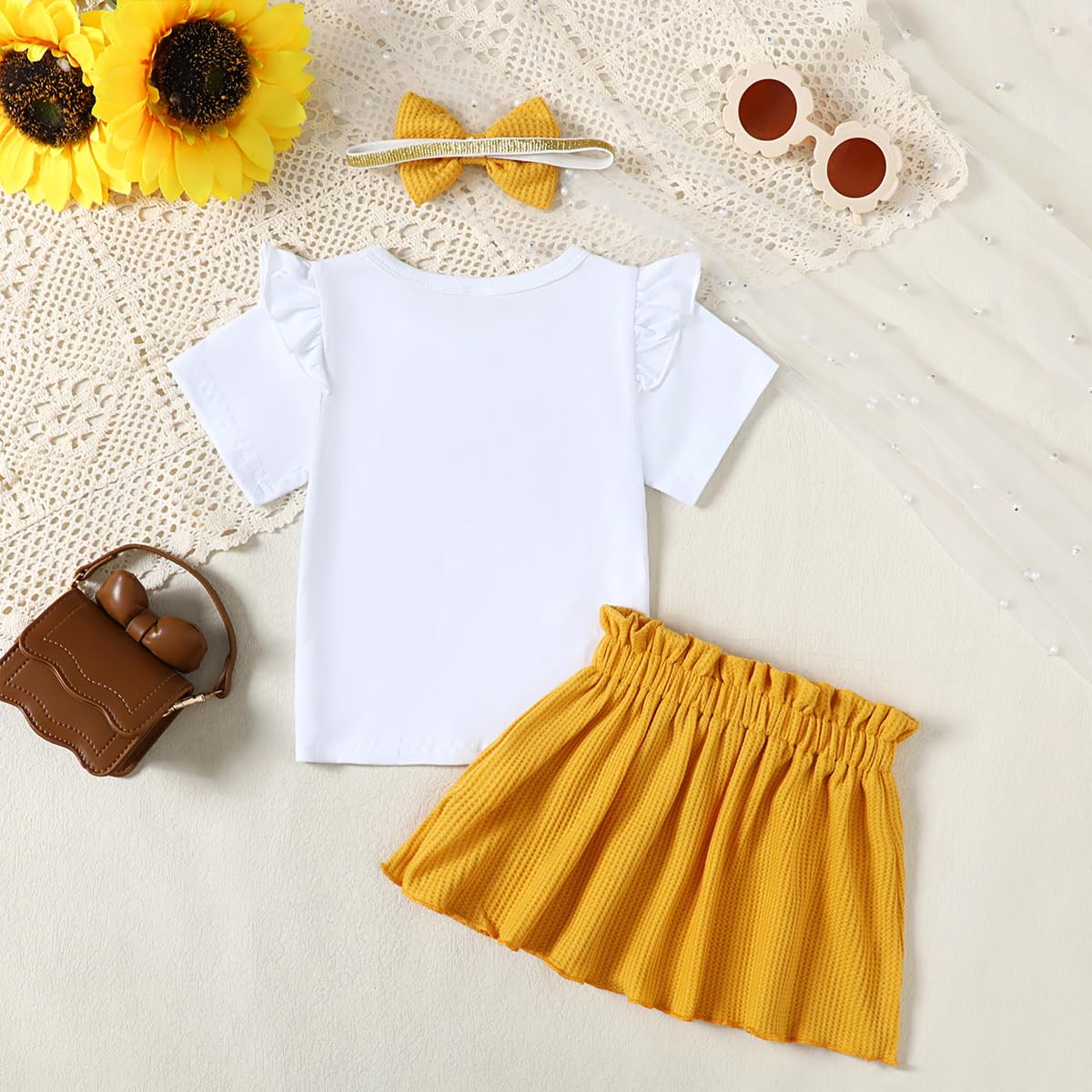 Aslaylme Baby Girl Two Year Old Birthday Outfit Toddler 2Nd Birthday Clothes Second Birthday Sun Skirt Set (Yellow,2 T)
