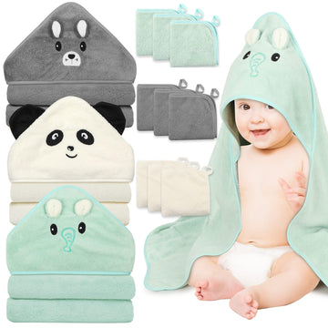 Sublaga 12 Pcs Baby Towels, 3 Pcs Soft Hooded Baby Towels & 9 Pcs Washcloths, Baby Bath Towels For Newborns, Infants & Toddlers-