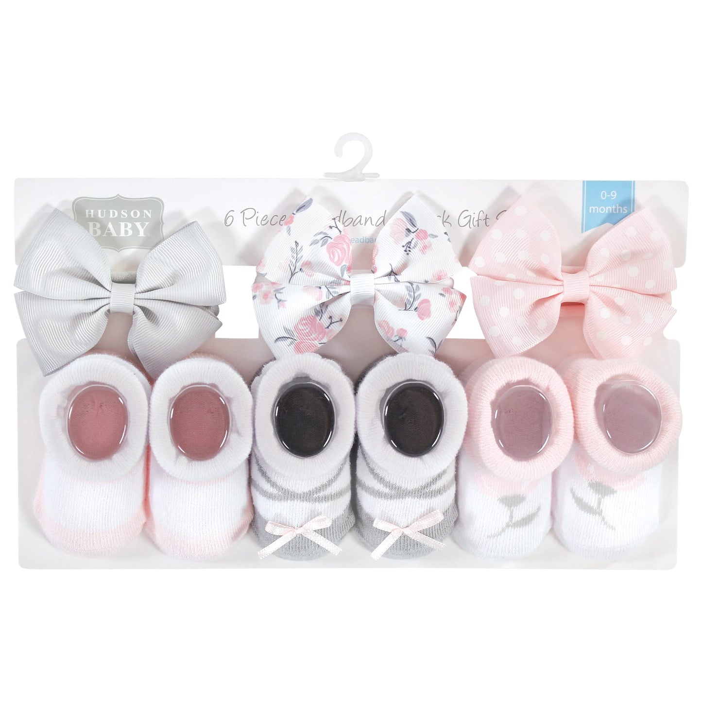 Hudson Baby Baby Girls' Headband And Socks Giftset, Basic Pink Floral, One Size