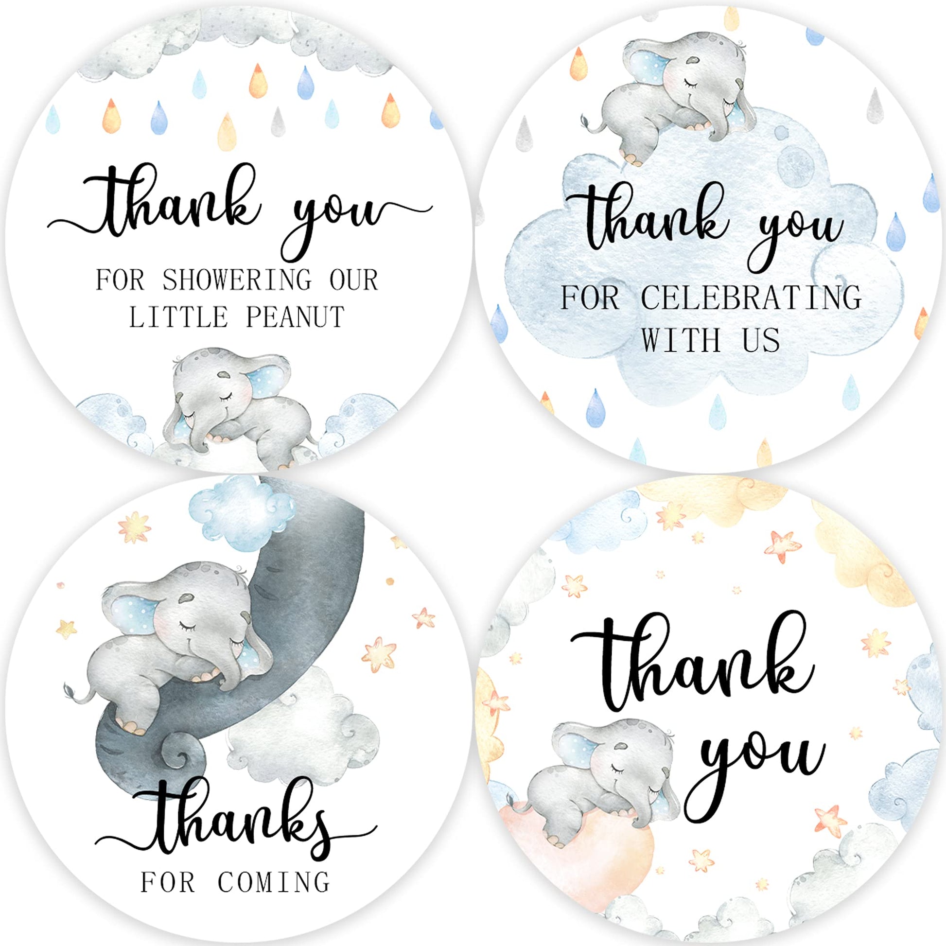80 Elephant Baby Shower Thank You Stickers, Elephant Themed Baby Shower Favor Label Stickers(2 Inch)