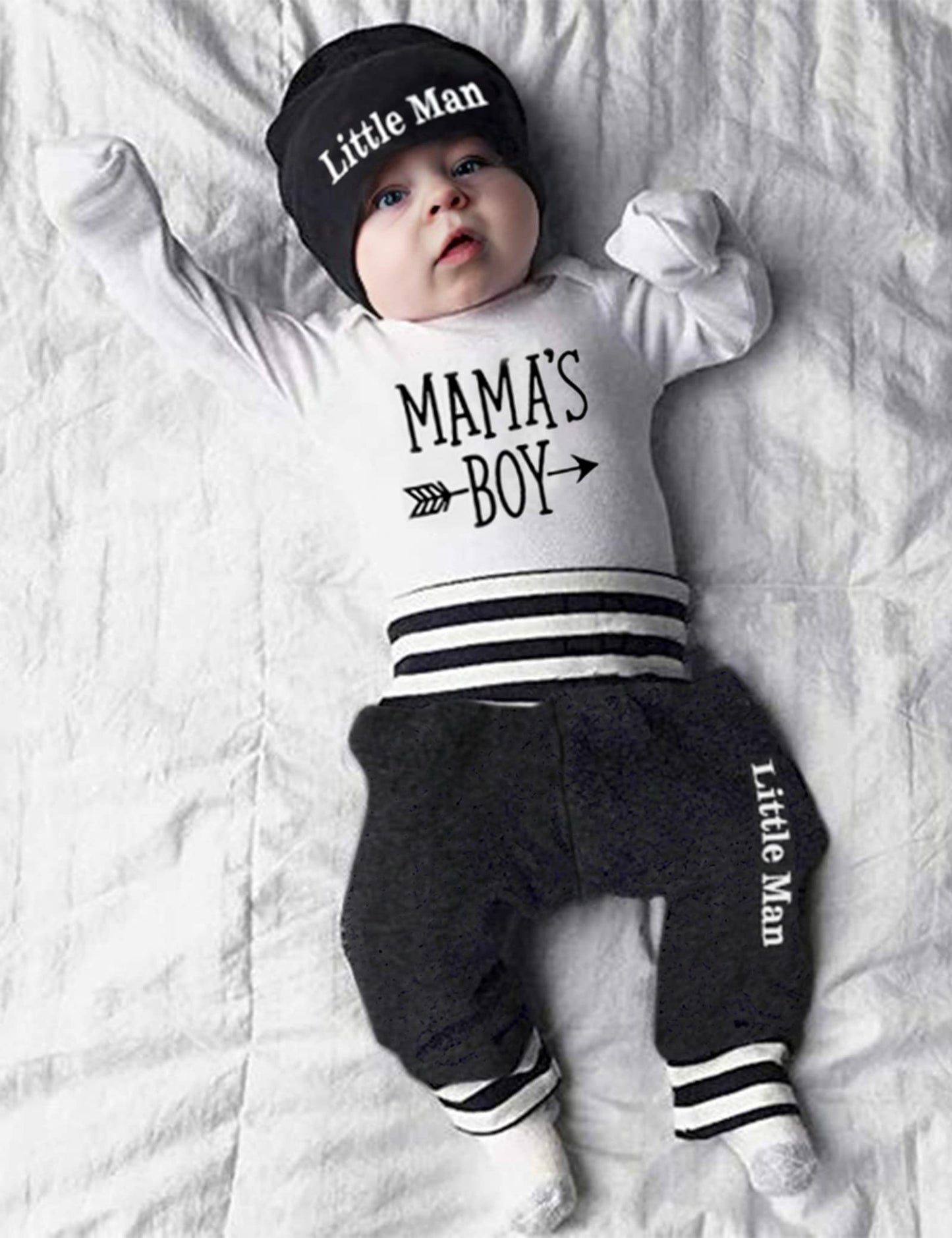 Baby Boy Clothes 0-3 Months Mama 'S Boy Outfits Long Sleeve Romper+ Little Man Pants+Hat 3Pcs Fall Clothing Sets