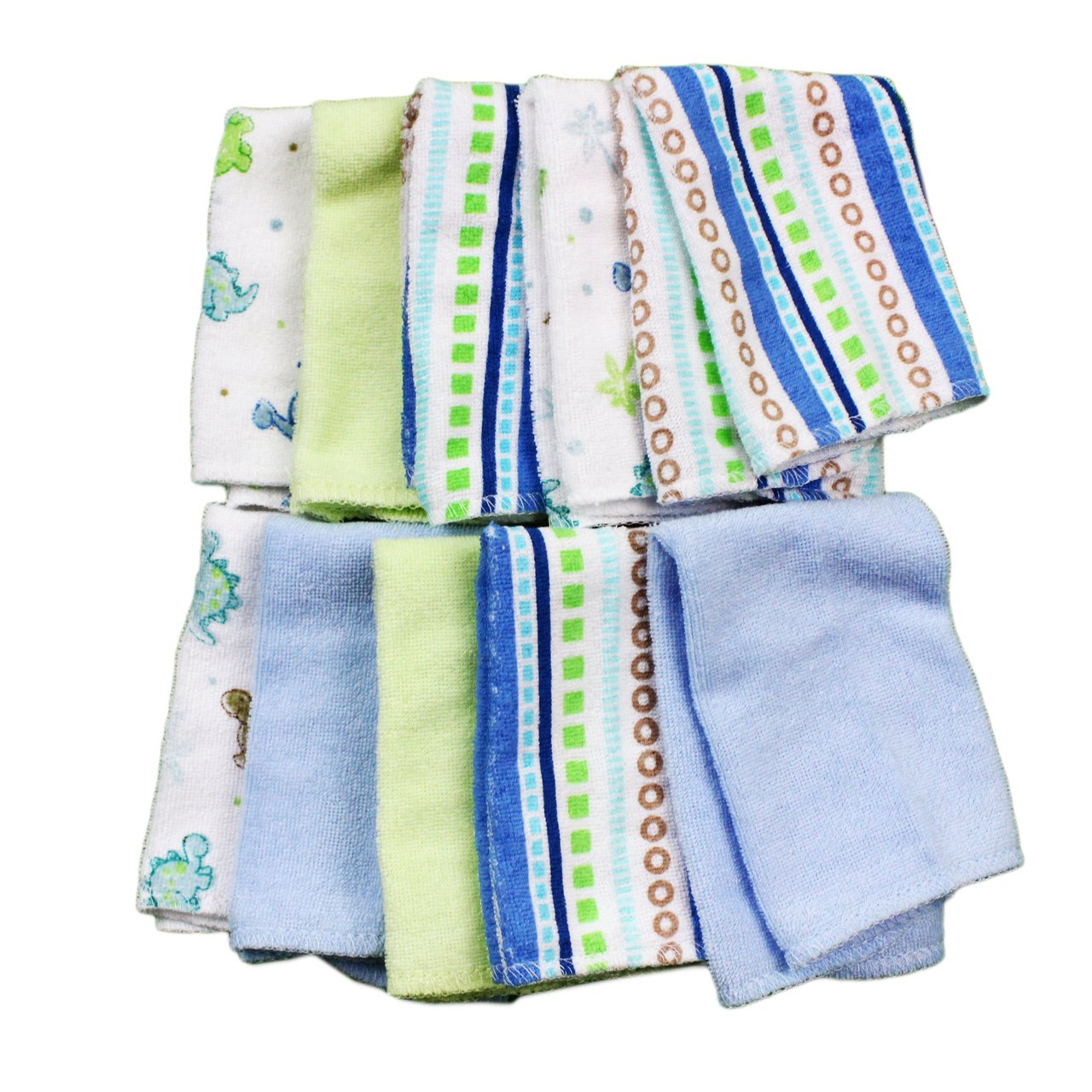 Spasilk 10 Pack Soft Terry Bath Washcloths - Newborn Boy Or Girl, Blue Stripes