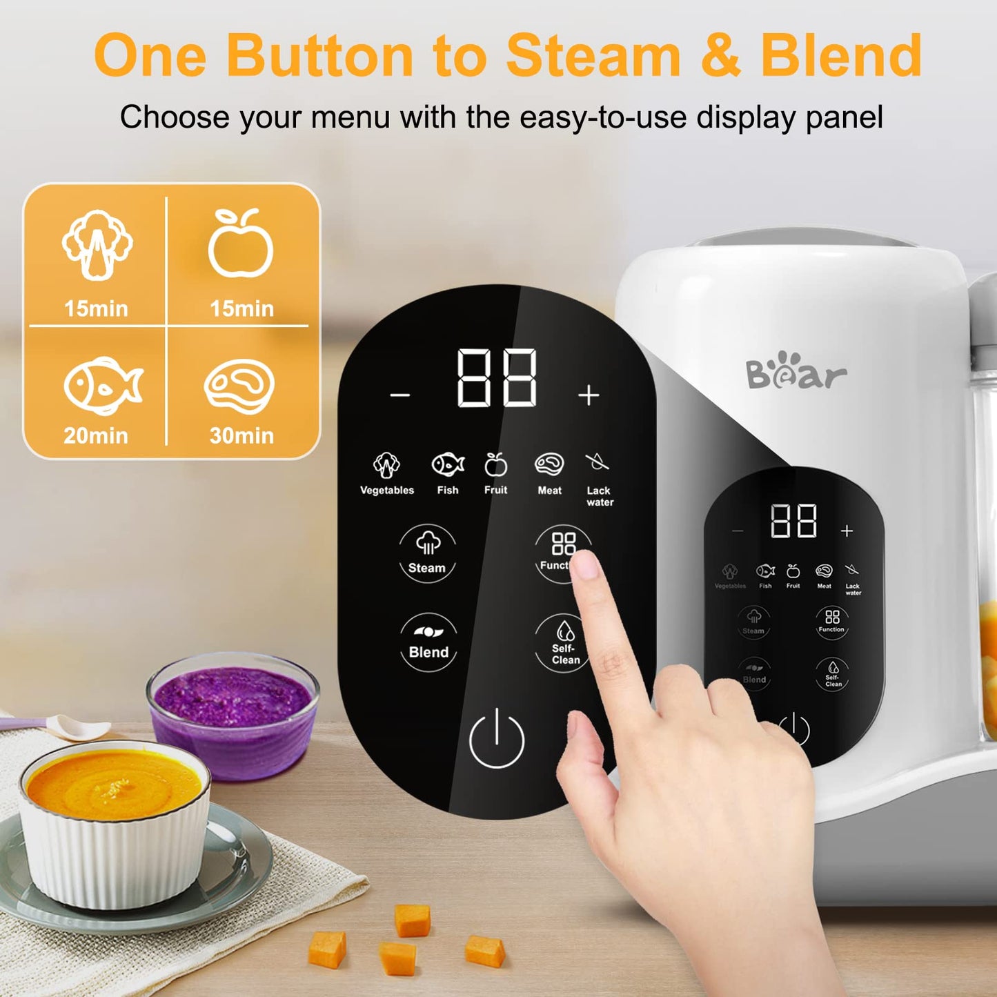 Bear 2024 Baby Food Maker | One Step Baby Food Processor Steamer Puree Blender | Auto Cooking & Grinding | Baby Food Puree Maker