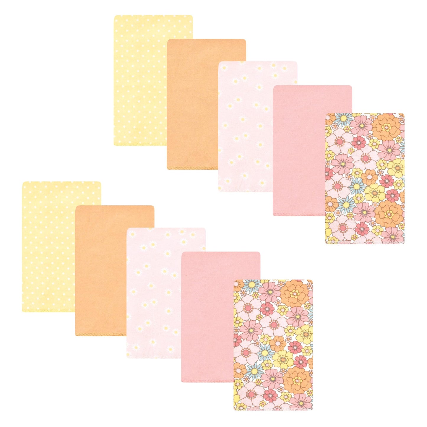 Hudson Baby Unisex Baby Cotton Flannel Burp Cloths, Peace Love Flowers 10 Pack, One Size
