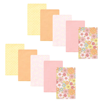 Hudson Baby Unisex Baby Cotton Flannel Burp Cloths, Peace Love Flowers 10 Pack, One Size