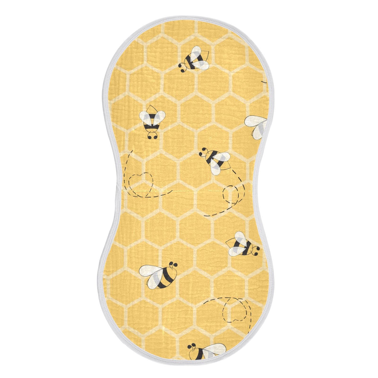 Yyzzh Cute Bee On Honey Yellow Honeycomb Muslin Burp Cloths For Baby 1 Pack 100% Cotton Baby Washcloths Bibs For Boy Girl