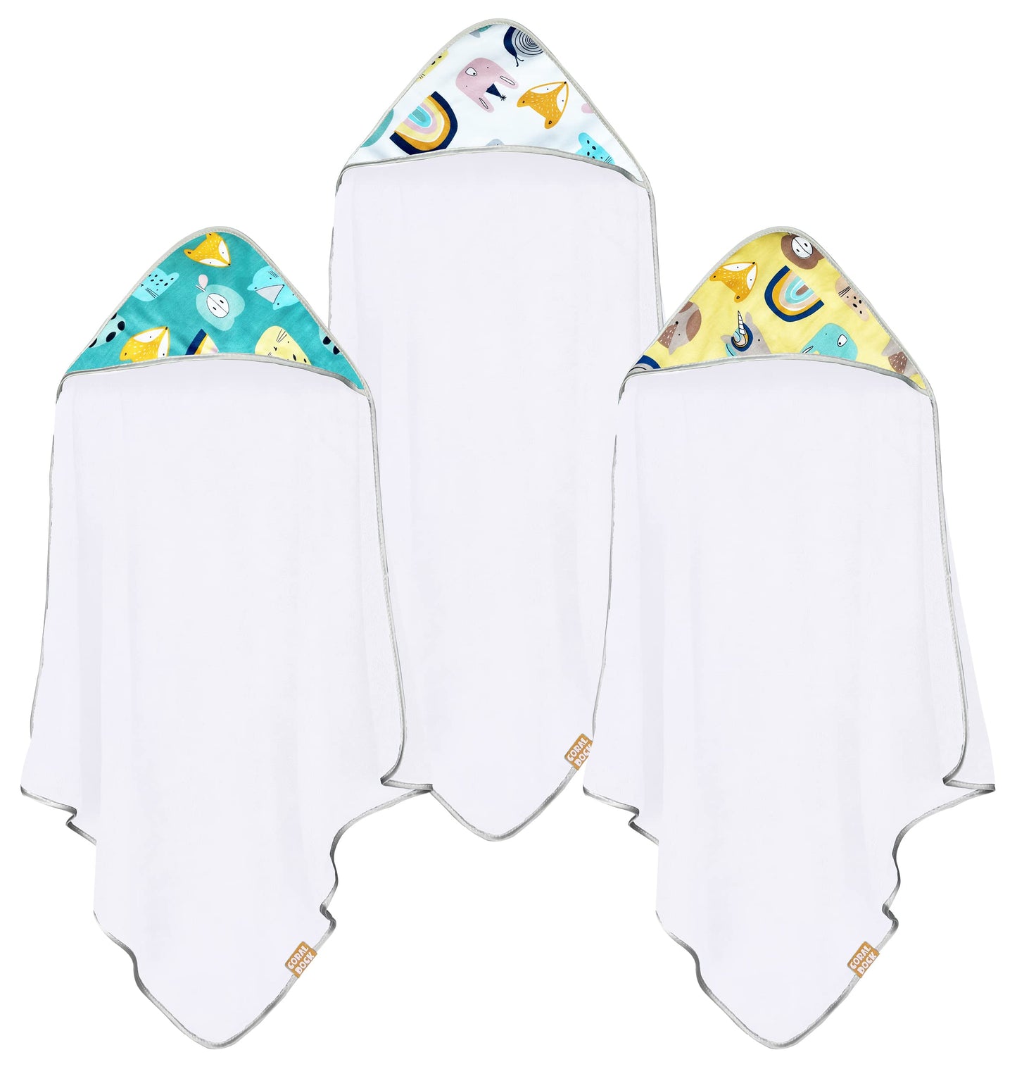 CORAL DOCK 3 Pack Baby Hooded Bath Towel Sets, Ultra Absorbent Baby Essentials Item for Newborn Boy Girl, Baby Bath Shower Towel
