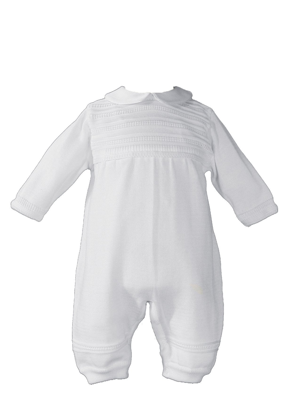 Little Things Mean A Lot Boys Knit White Christening Baptism Coverall, 6 Month