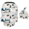 Baby Carseat Cover With Beanie, Adventure Mountain Infant Carseat Canopy For Boys Girls, Nursing Cover Breastfeeding Scarf For M
