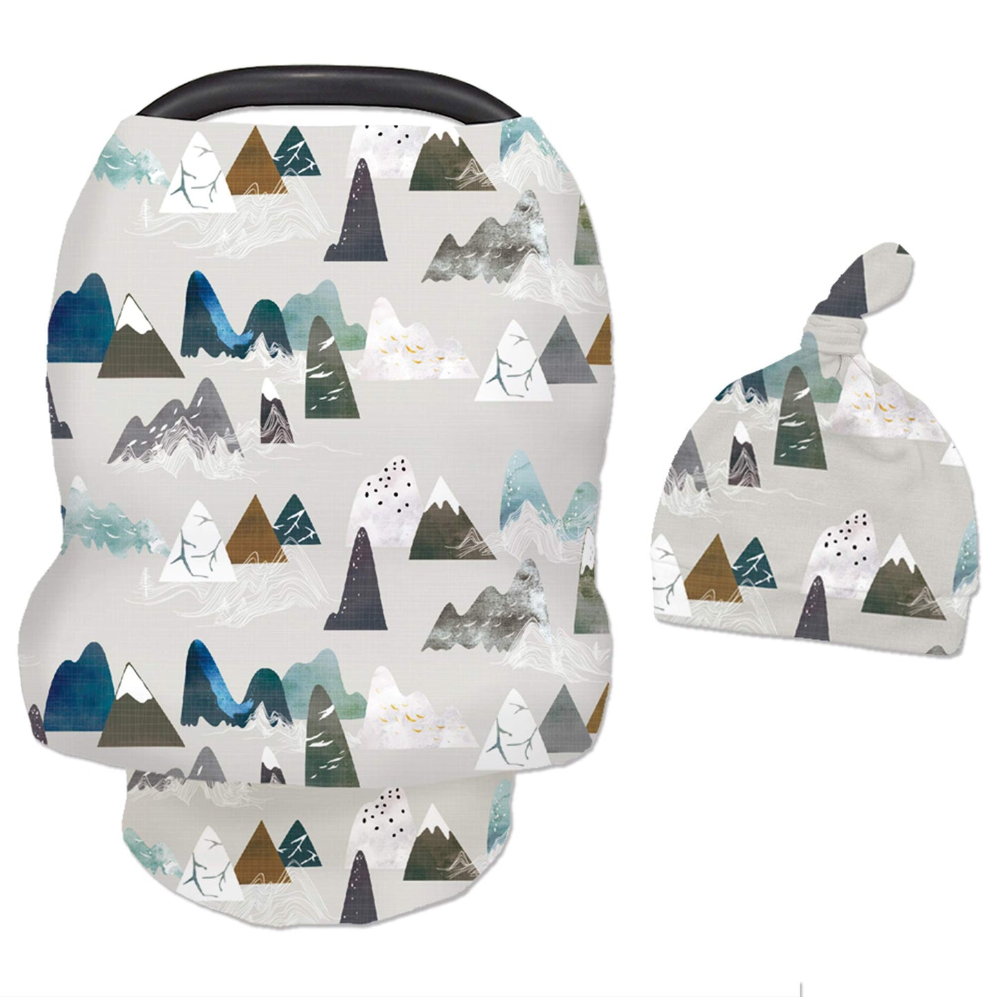 Baby Carseat Cover With Beanie, Adventure Mountain Infant Carseat Canopy For Boys Girls, Nursing Cover Breastfeeding Scarf For M
