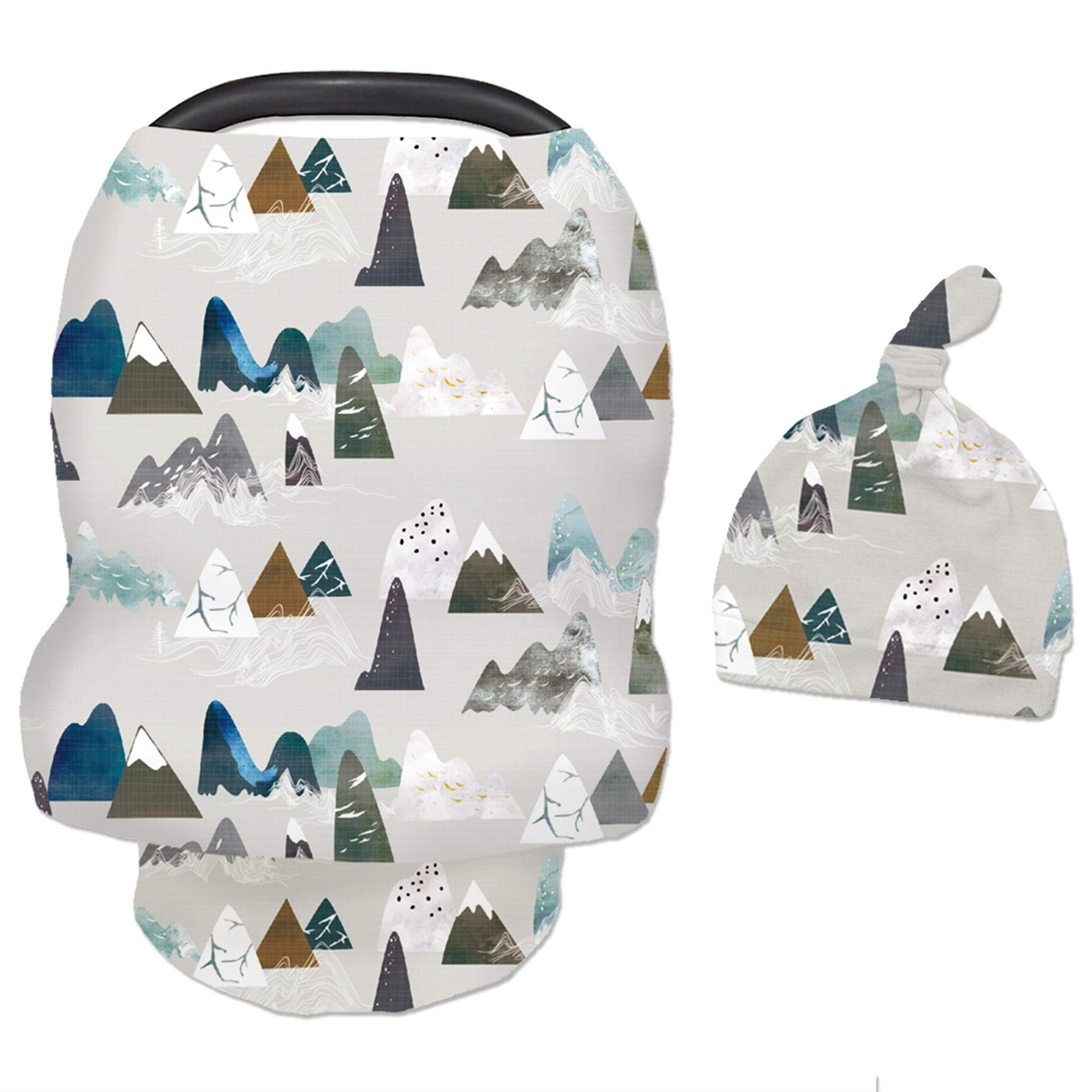 Baby Carseat Cover With Beanie, Adventure Mountain Infant Carseat Canopy For Boys Girls, Nursing Cover Breastfeeding Scarf For M