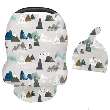 Baby Carseat Cover With Beanie, Adventure Mountain Infant Carseat Canopy For Boys Girls, Nursing Cover Breastfeeding Scarf For M