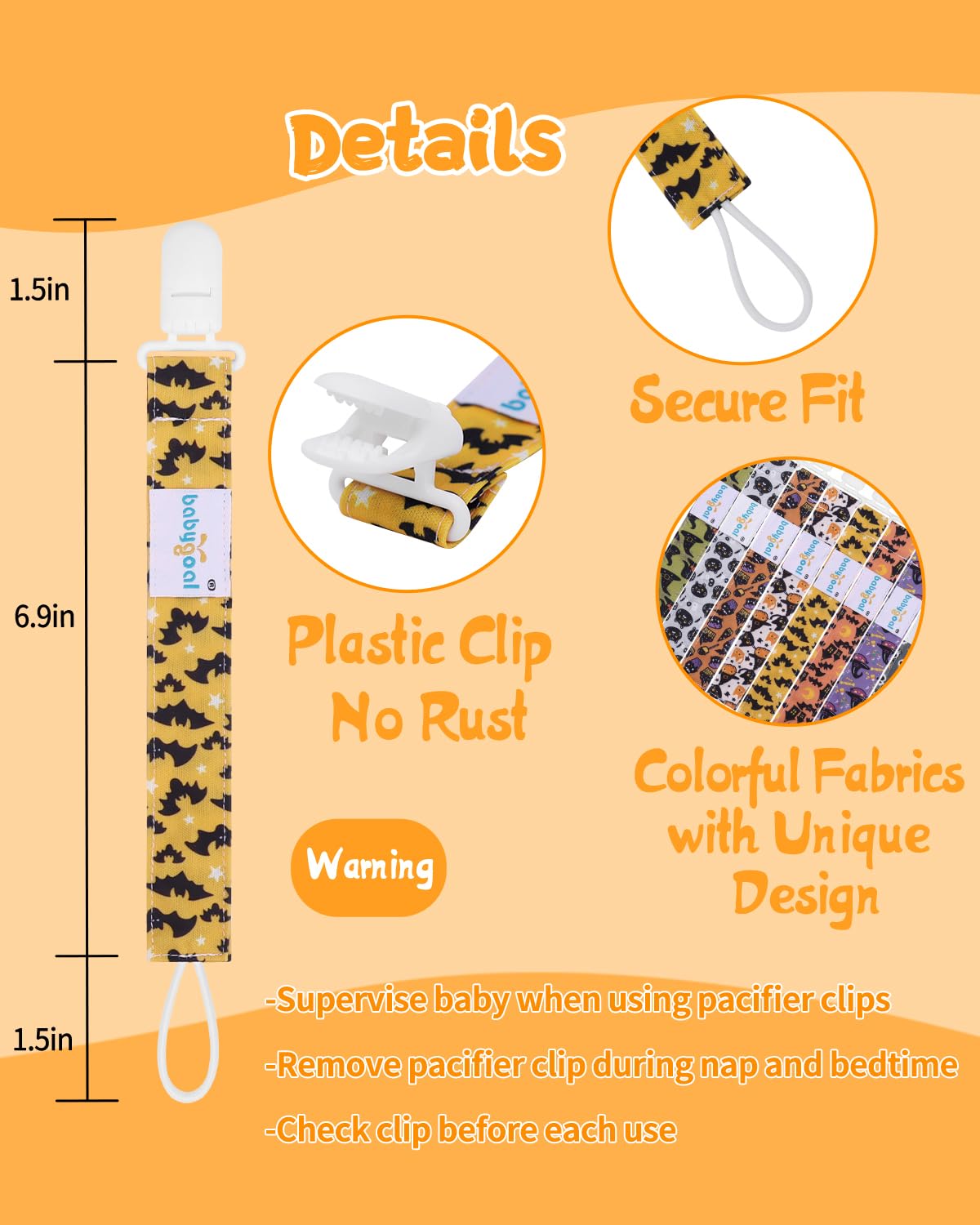 Babygoal Halloween Pacifier Clips 8 Pack, Pacifier Holder Clips For Baby Boys And Girls Fits For Most Pacifier, Binkie Styles &