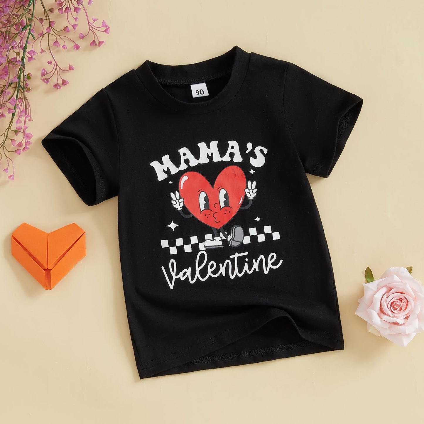 Kids Toddler Baby Boys Girls Valentine'S Day T-Shirt Mama'S Valentine Love Heart Short Sleeve Top (Black, 4-5 Years)