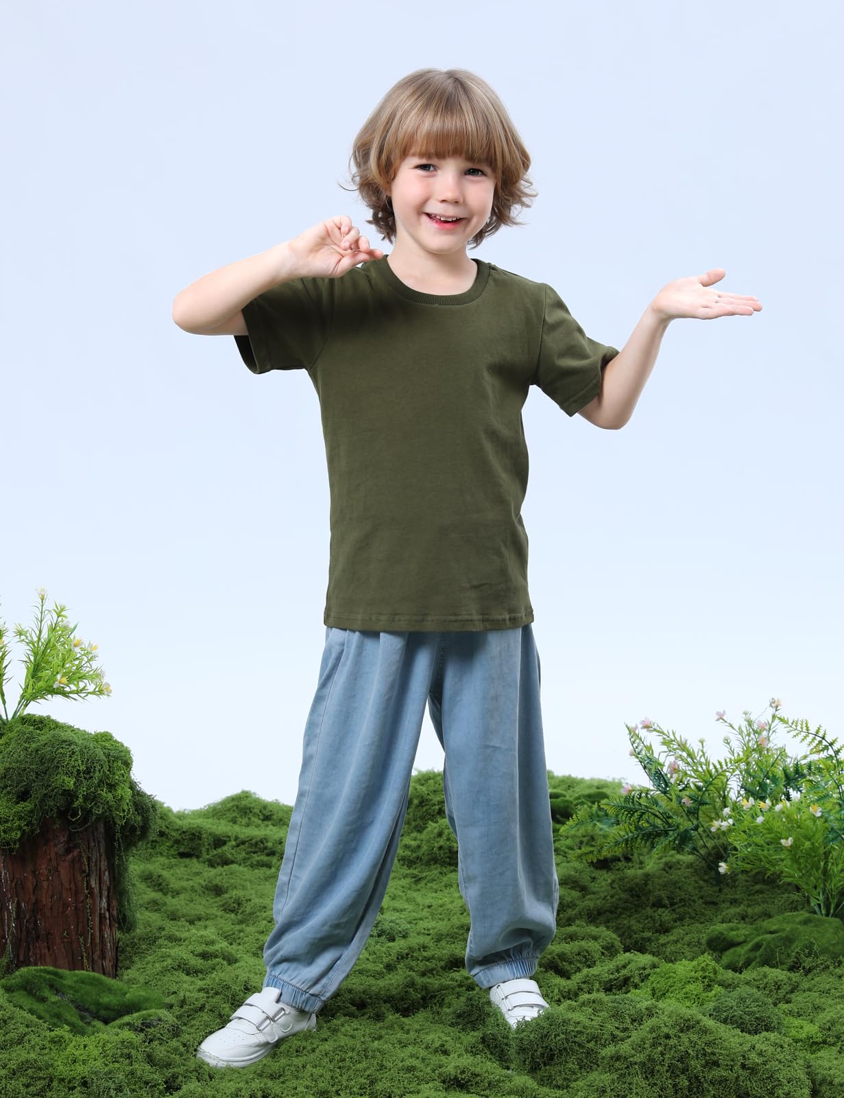 Cosland Boys T-Shirts Short Sleeve Tee Shirts Crew Neck Cotton Kids Shirts, 3T Army Green