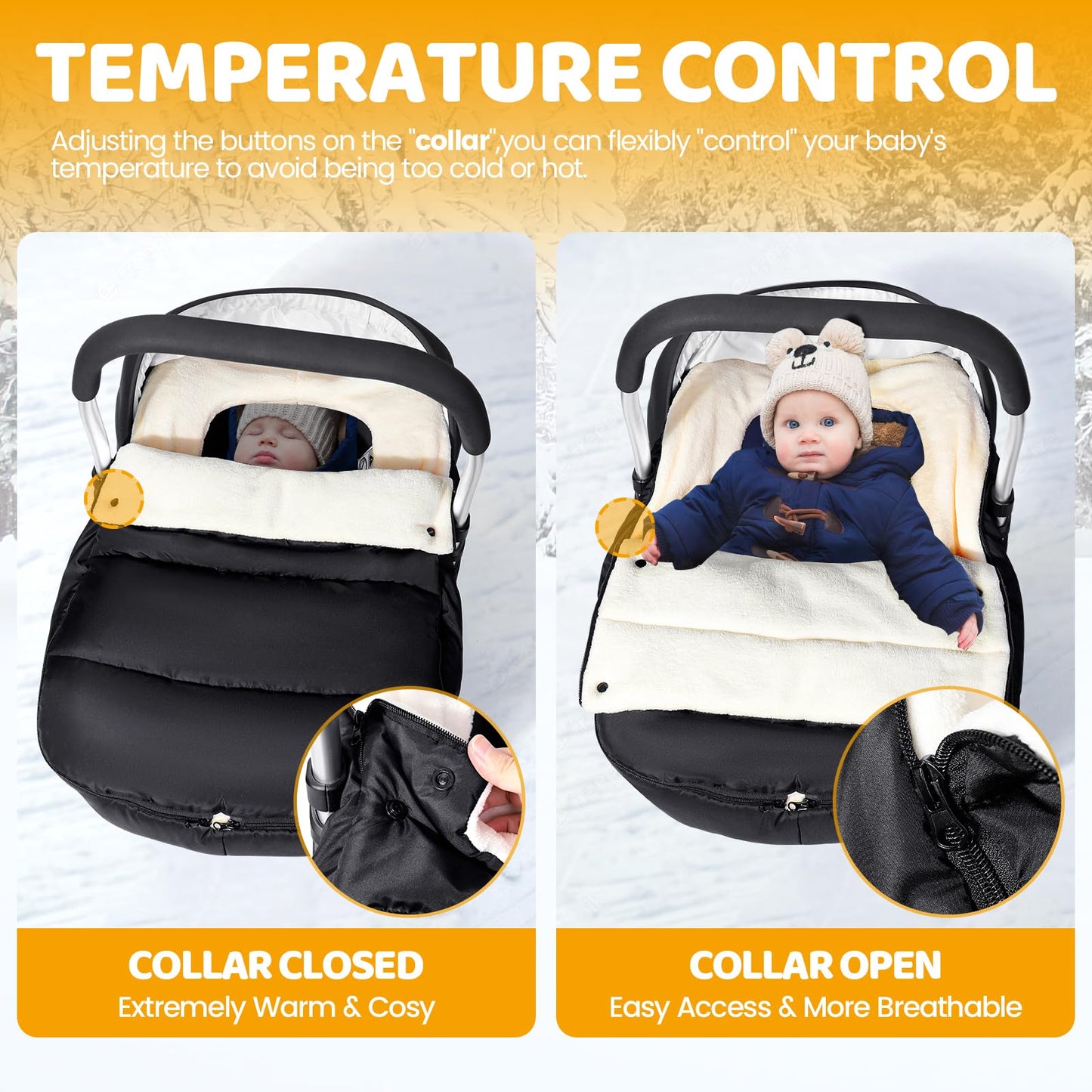 Orzbow Car Seat Covers For Babies Winter, Universal Baby Car Seat Cover With Adjustable Collar, Waterproof Carseat Cover With Zi