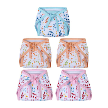 Superminis Baby Cotton Nappies  Music Printed, Reusable, Cushioned Nappy for Newborns and Infants (06 Months)