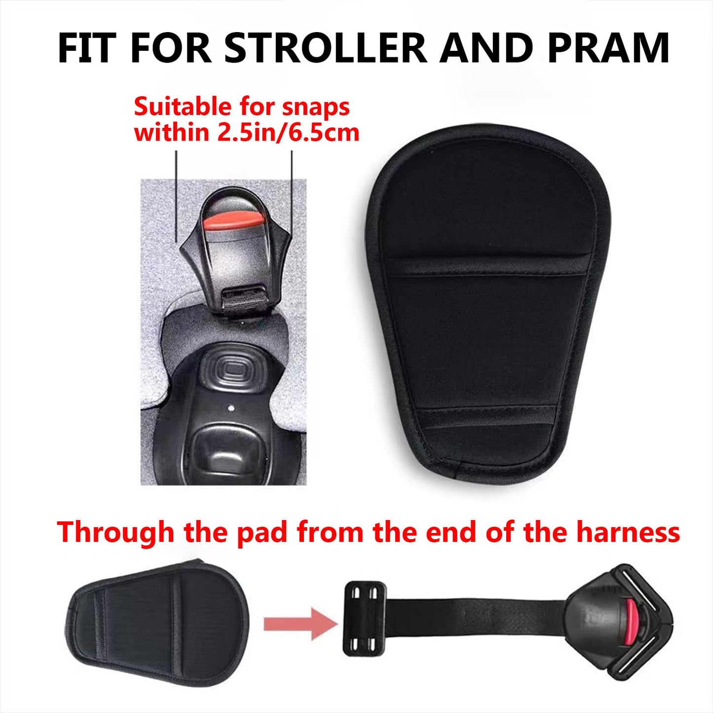 Seedfuture Baby Stroller Seatbelt Crotch Cushion Black 2 Piece, Universal Pram Belt Pads For Newborns Infants Kids, Pushchair Se